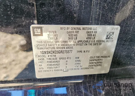 2016 Chevrolet Tahoe K1500 Ltz из США, поврежденный, VIN 1GNSKCKC5GR273377